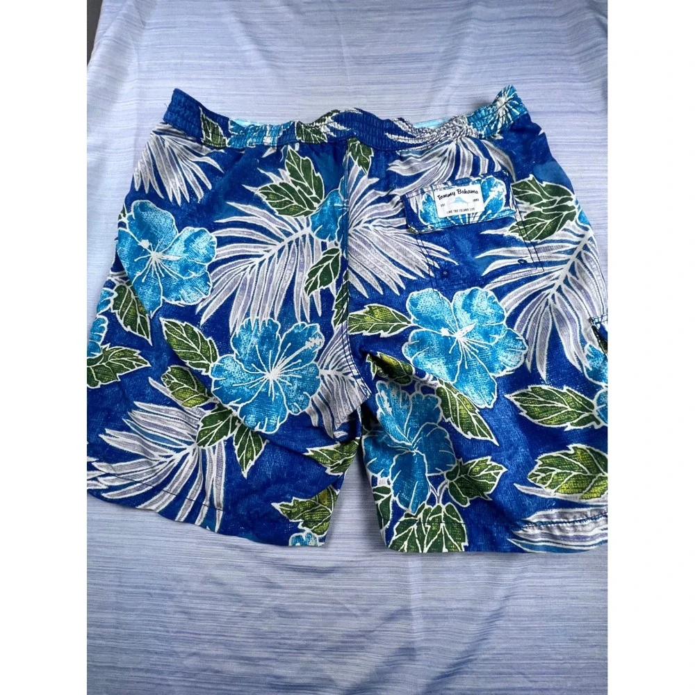 Tommy Bahama Mens XL Blue Tropical Hibiscus Palm Mesh Swim Trunks Cargo Shorts